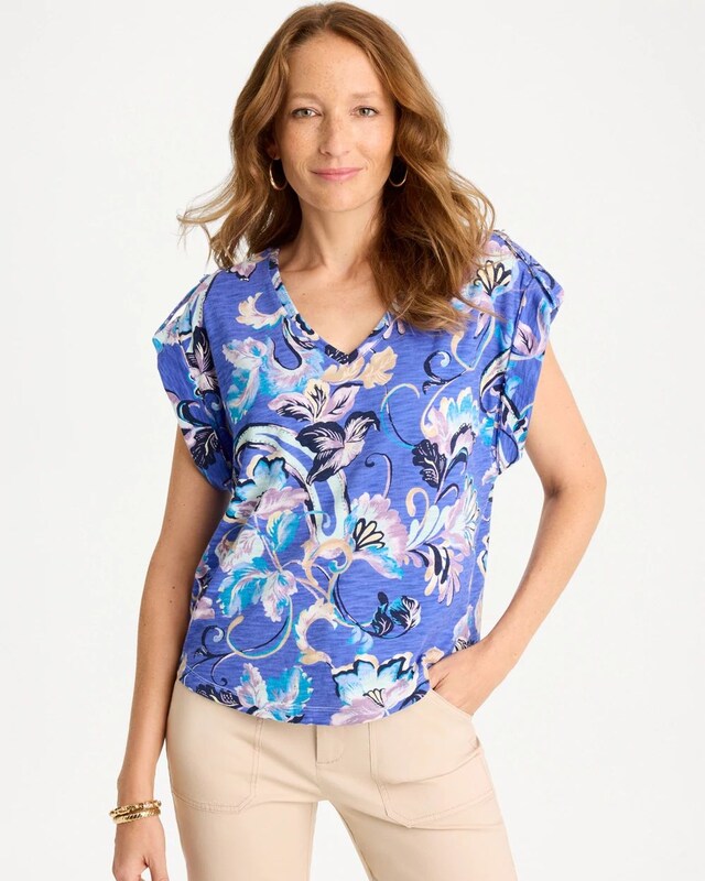 Paisley Cotton Slub Epaulette Tee - image 1